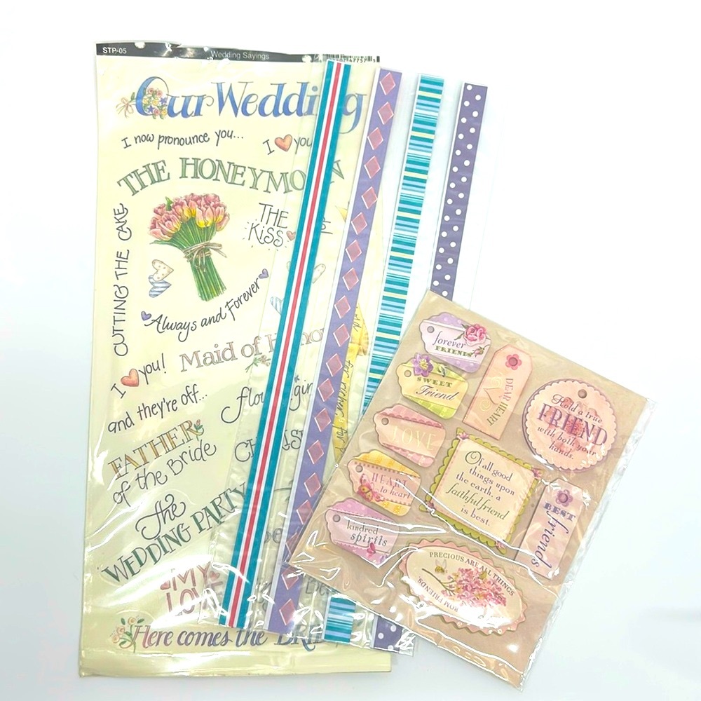 3 Sheets of Scrapbooking Stickers 
(Wedding, Friends, Borders)
